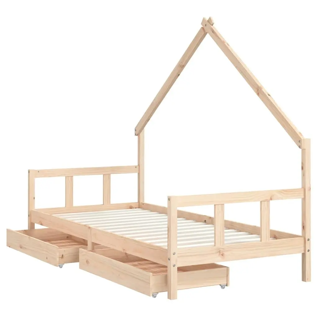 Kids Bed Frame 90x190 cm Solid Pine Wood with Storage Drawers