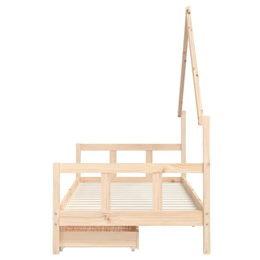 Kids Bed Frame 90x190 cm Solid Pine Wood with Storage Drawers