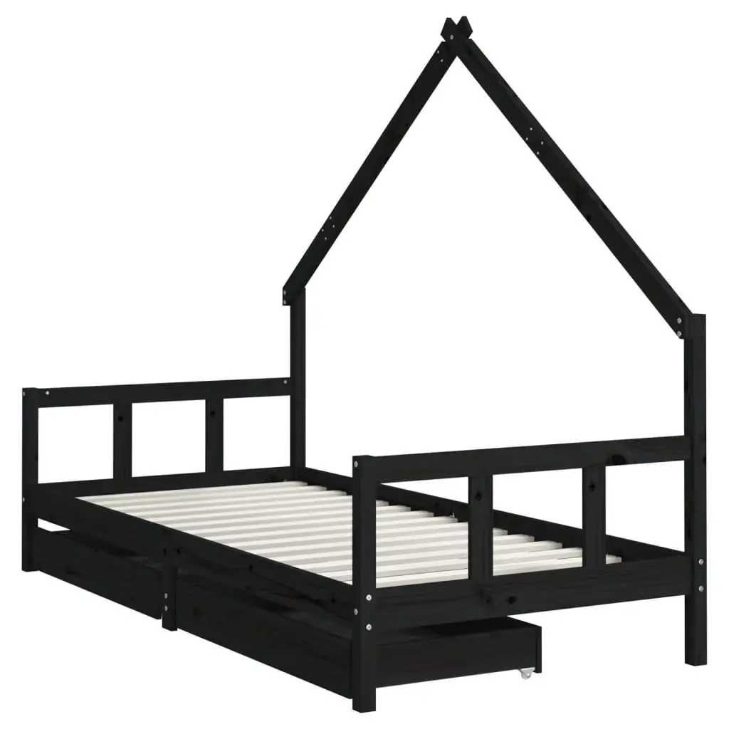Kids Bed Frame with Storage Drawers 90x190 cm House Design Toddler Wooden Bed