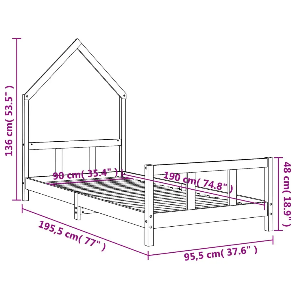 Kids Bed Frame White 92x187cm Single Solid Pine Wood House Bed