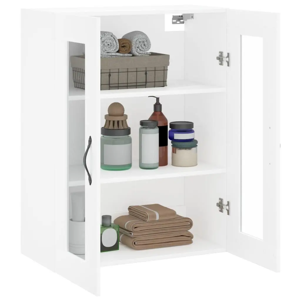 Wall Mounted Cabinet White Engineered Wood 3 Compartment Storage Cupboard
