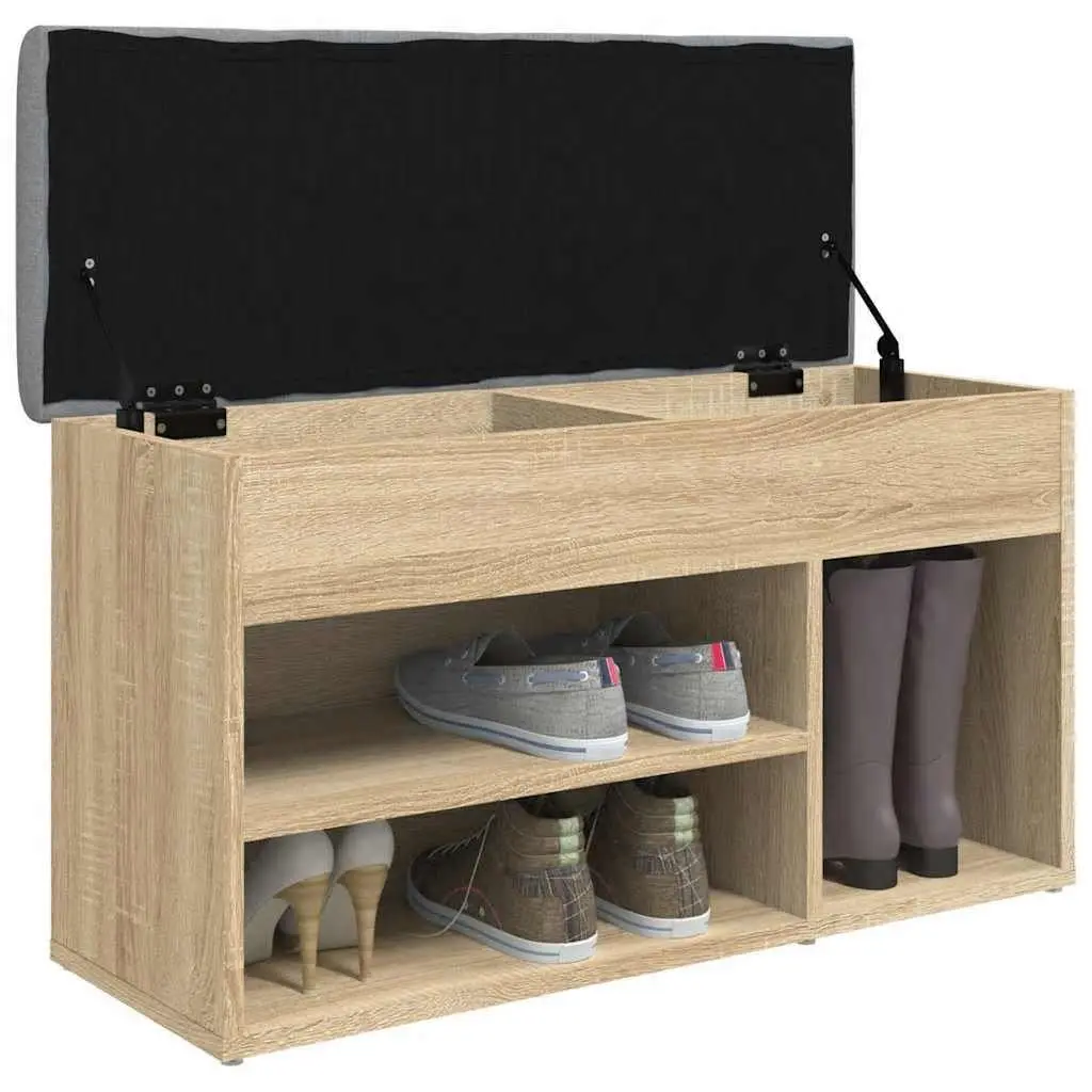 Shoe Bench Storage Padded Seat Brown