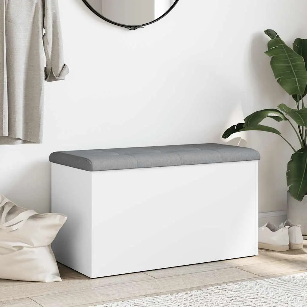 Storage Bench White 82x42x45 cm Padded Seat Hinged Lid