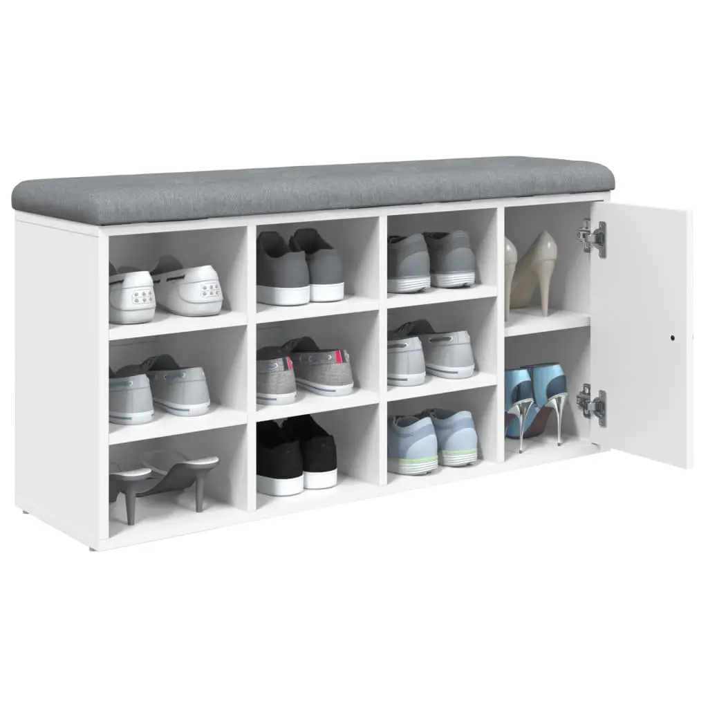 Shoe Bench White Padded Seat Storage Organiser Furniture
