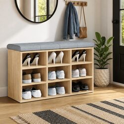 Entryway Storage Bench with Padded Seat - Brown