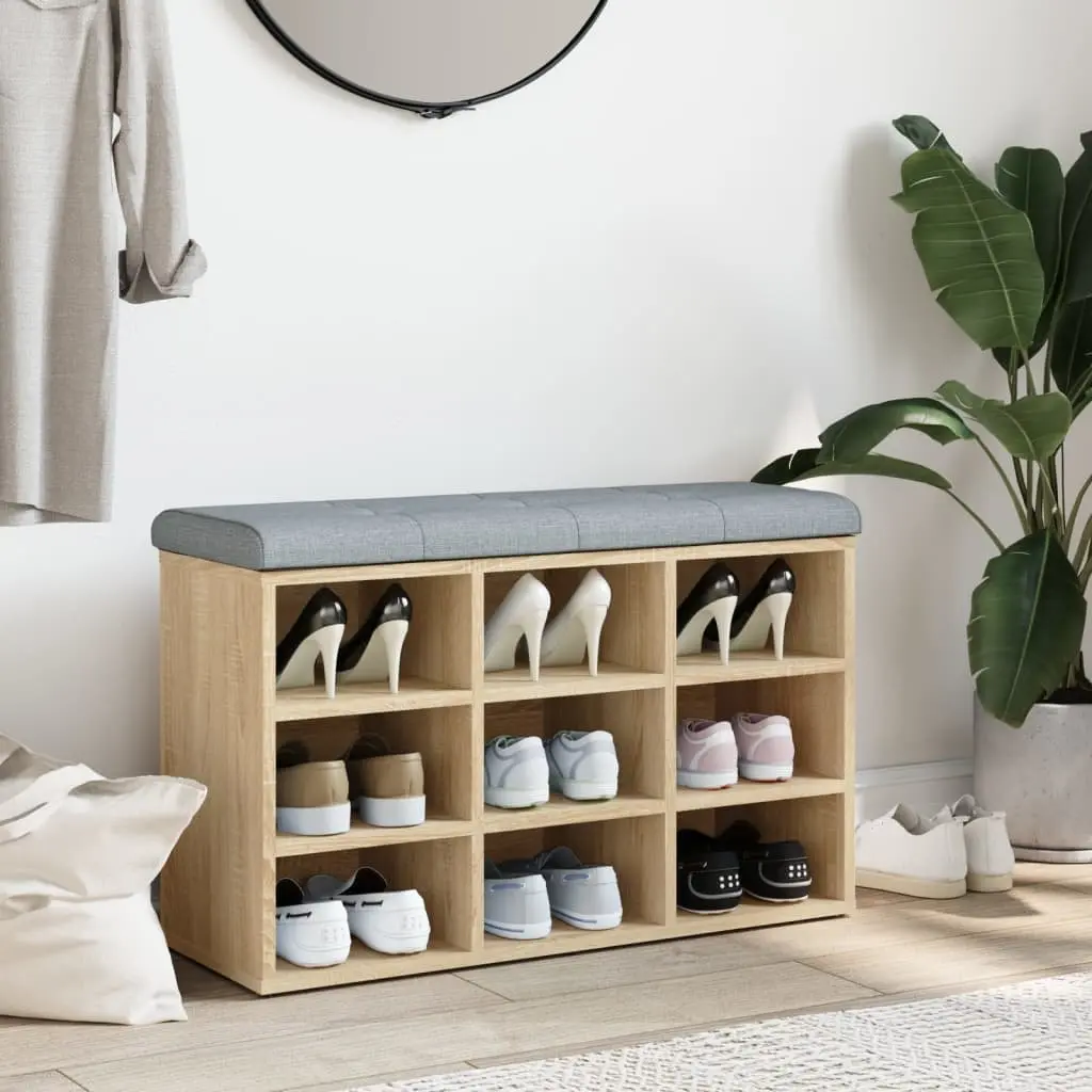 Shoe Bench 82x32x50cm Padded Seat Engineered Wood Brown