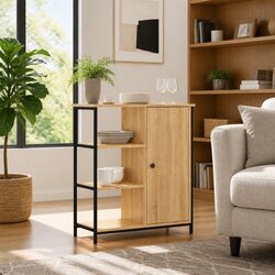 Sideboard Storage Cabinet Brown Engineered Wood Furniture Adjustable Feet