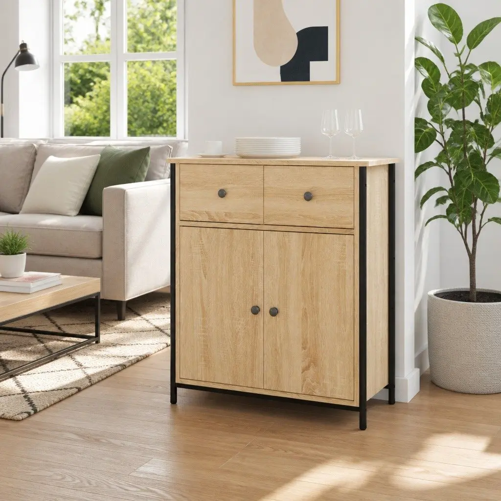 Sideboard Storage Cabinet 70x30x80cm Brown Engineered Wood Buffet Furniture