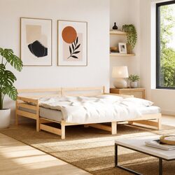 Daybed with Trundle Solid Pine Wood 90x190 cm Brown Sofa Bed Guest Bedroom