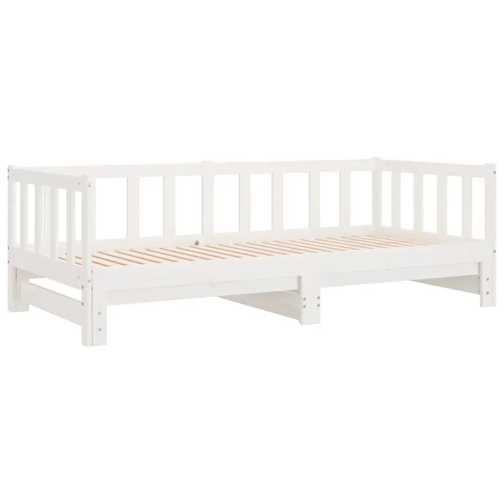 Day Bed 90x190 cm Solid Wood Slatted Base White Pull-Out Trundle