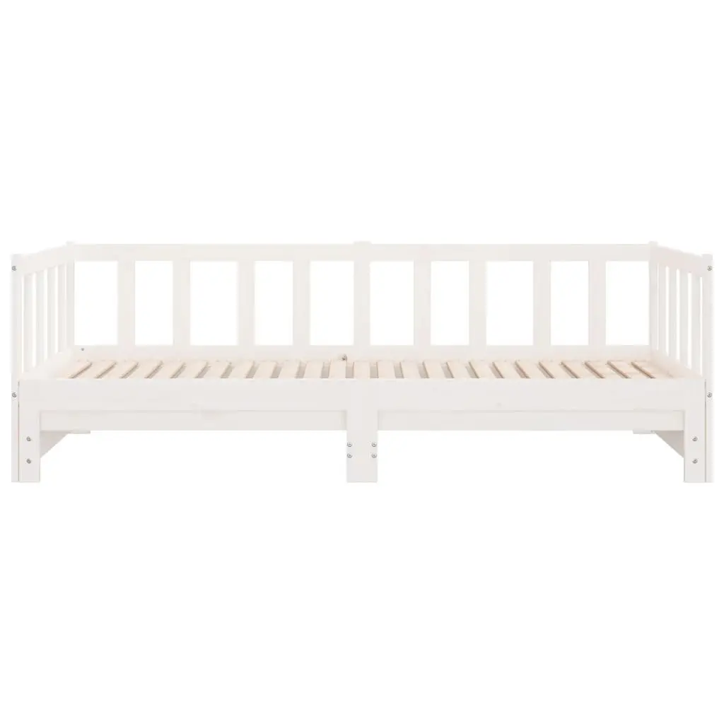 Day Bed 90x190 cm Solid Wood Slatted Base White Pull-Out Trundle