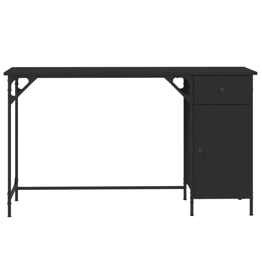 Computer Desk 131x48x75 cm Black Engineered Wood with Metal Frame and Storage