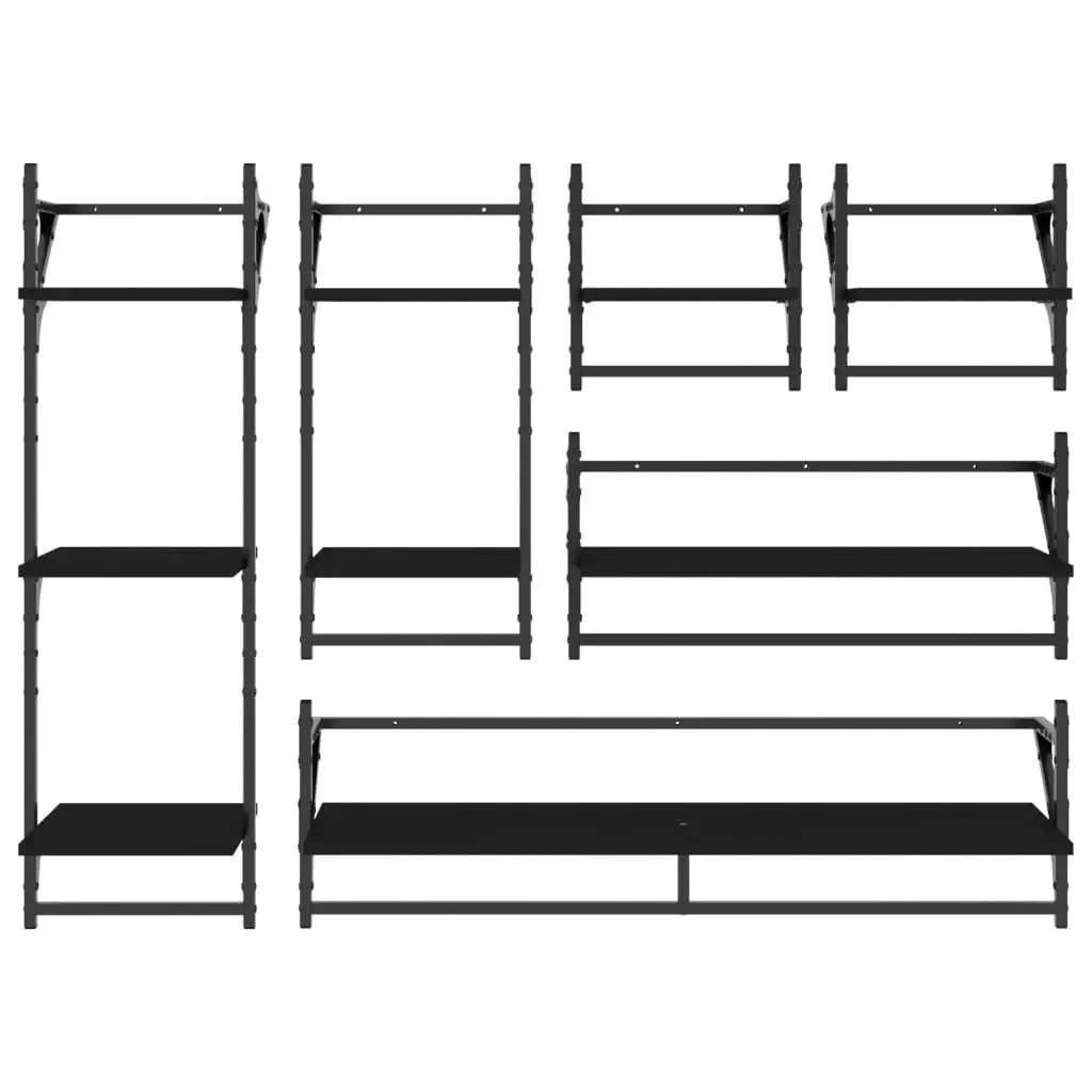 Wall Shelf Set 6 Piece Floating Shelves Black Storage Organiser Display