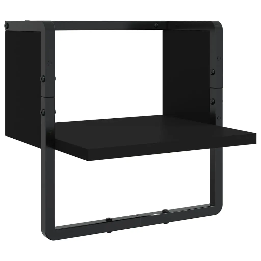 Wall Shelf Set 4 Piece Floating Display Shelves with Bars Black