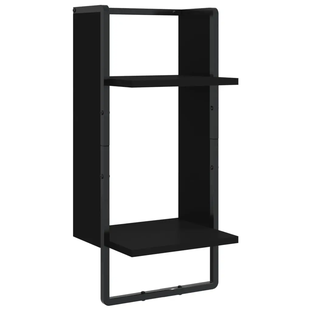 Wall Shelf Set 4 Piece Floating Display Shelves with Bars Black