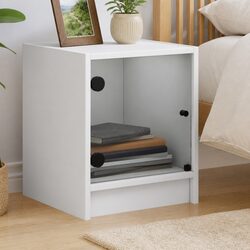 Chic White Nightstand with Glass Door and Ample Storage