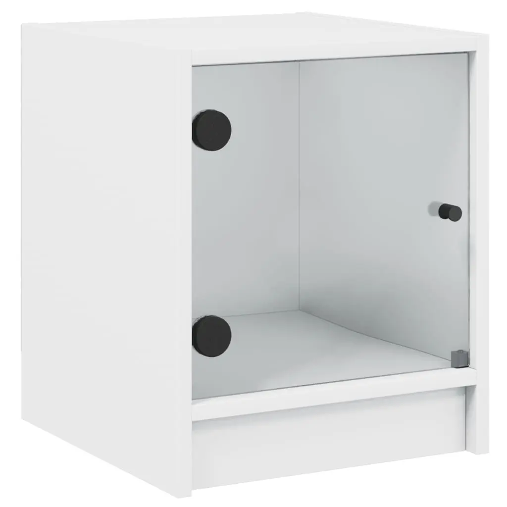 Bedside Cabinet White Glass Door Storage Nightstand Furniture