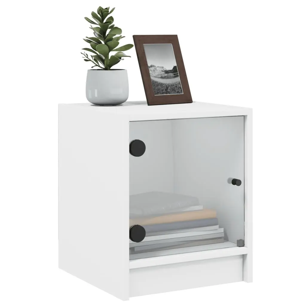 Bedside Cabinet White Glass Door Storage Nightstand Furniture