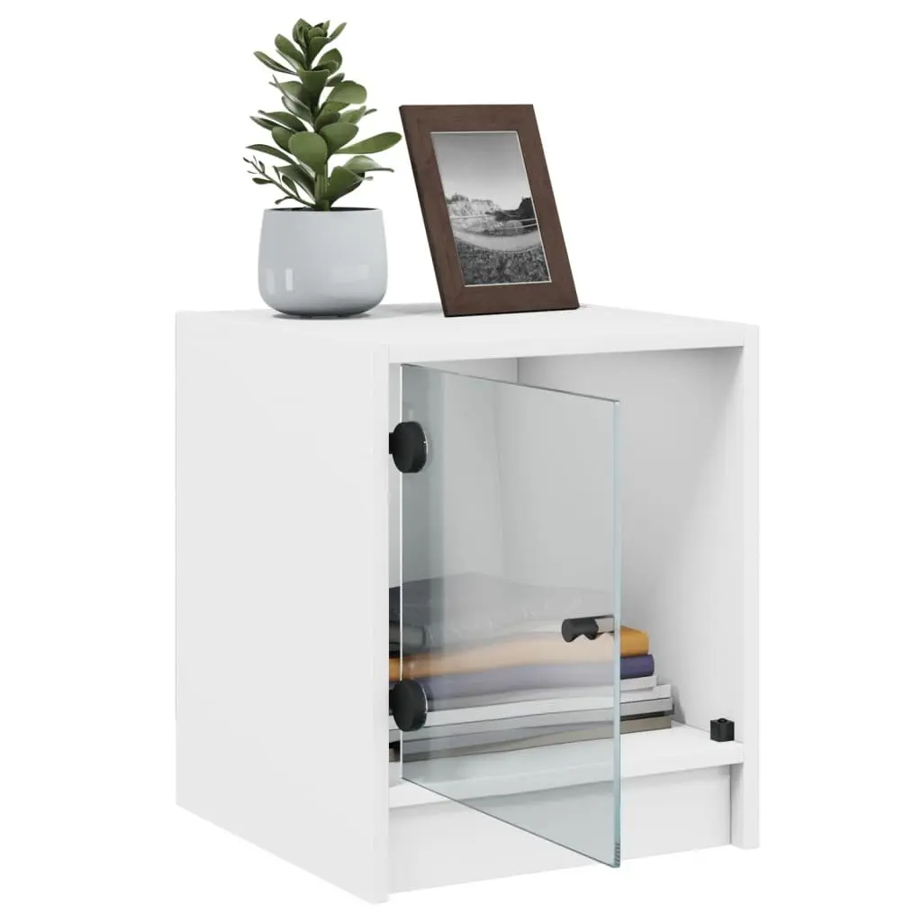 Bedside Cabinet White Glass Door Storage Nightstand Furniture