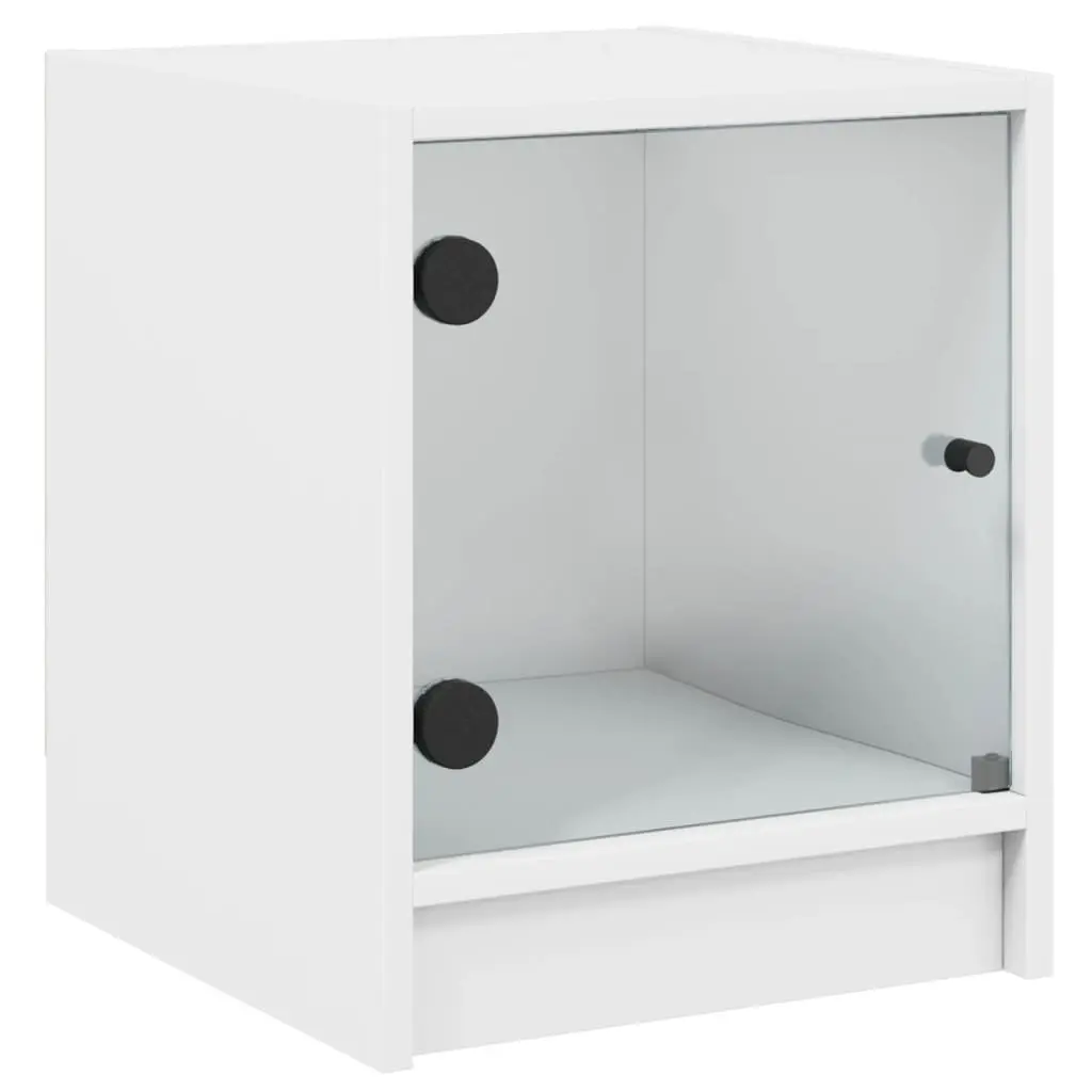 Bedside Cabinets 2 pcs White Glass Doors Bedroom Storage Furniture