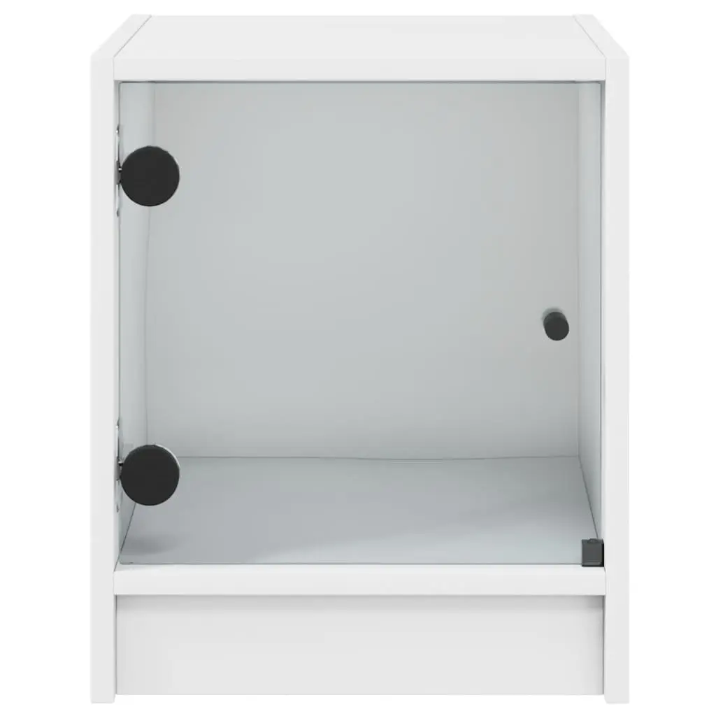 Bedside Cabinets 2 pcs White Glass Doors Bedroom Storage Furniture