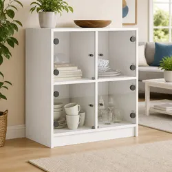 White Storage Cabinet with Glass Doors for Home Décor