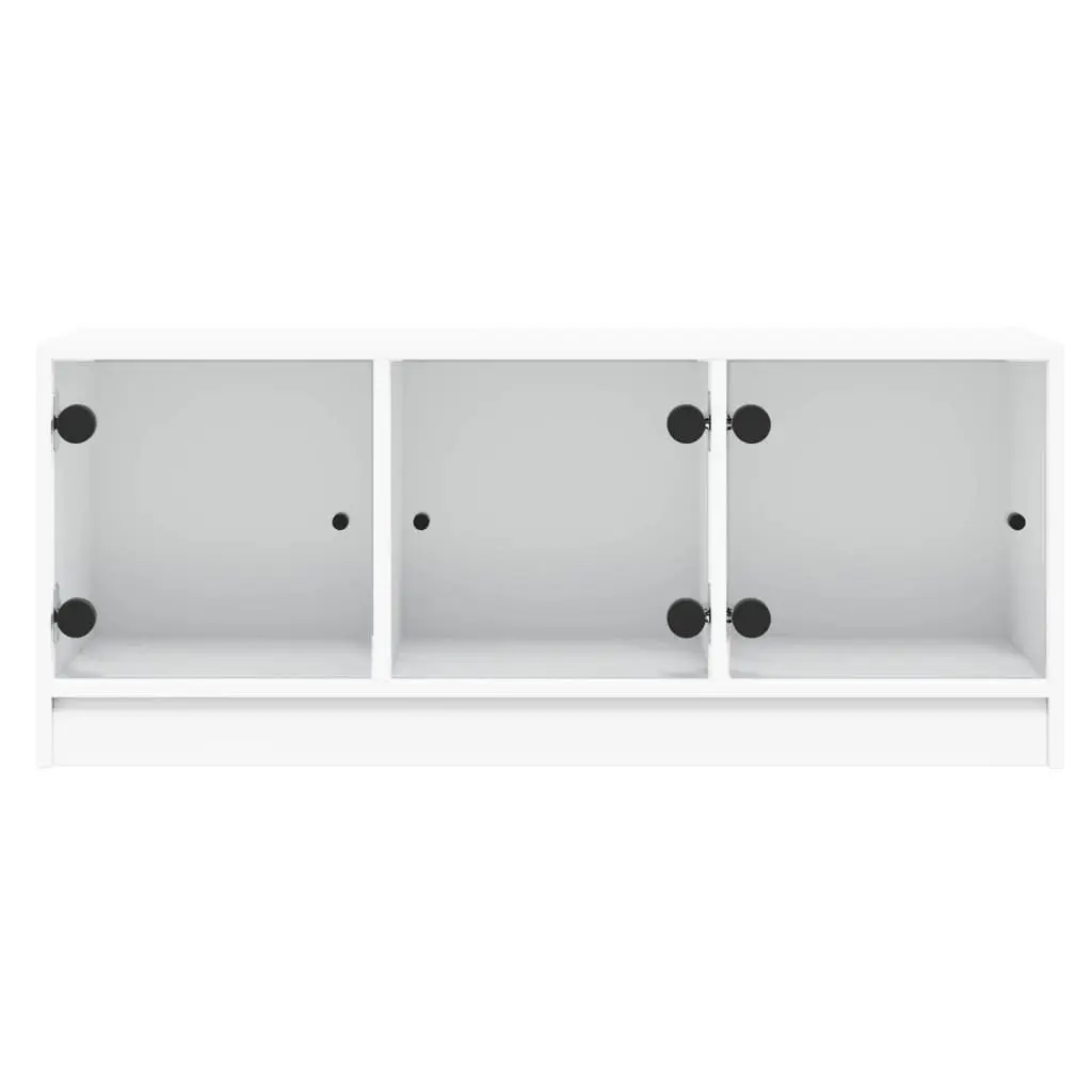TV Cabinet 102x37x42cm White Glass Doors Storage Unit Media Stand
