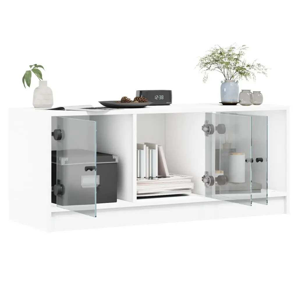 TV Cabinet 102x37x42cm White Glass Doors Storage Unit Media Stand