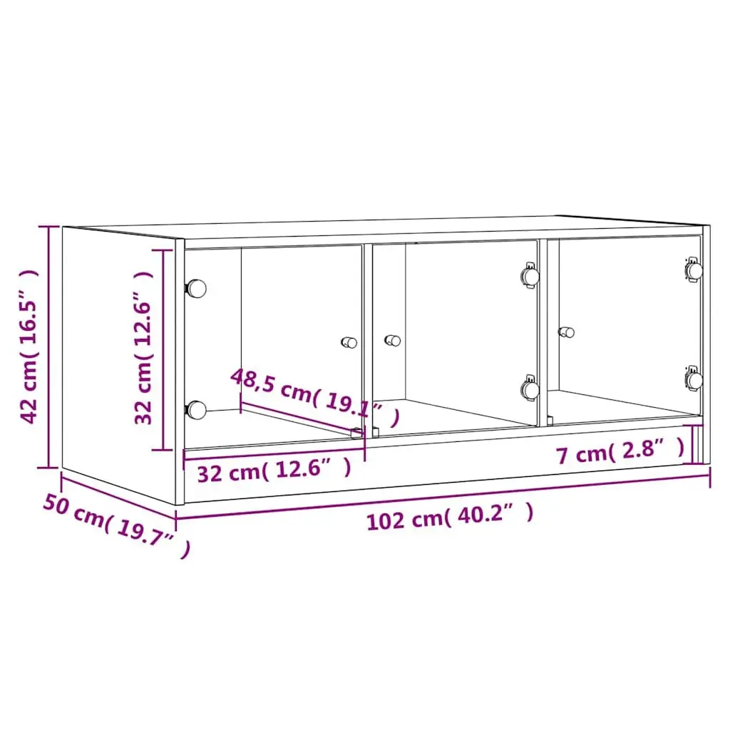 Black Coffee Table with Glass Doors Storage Modern Accent Living Room Furniture