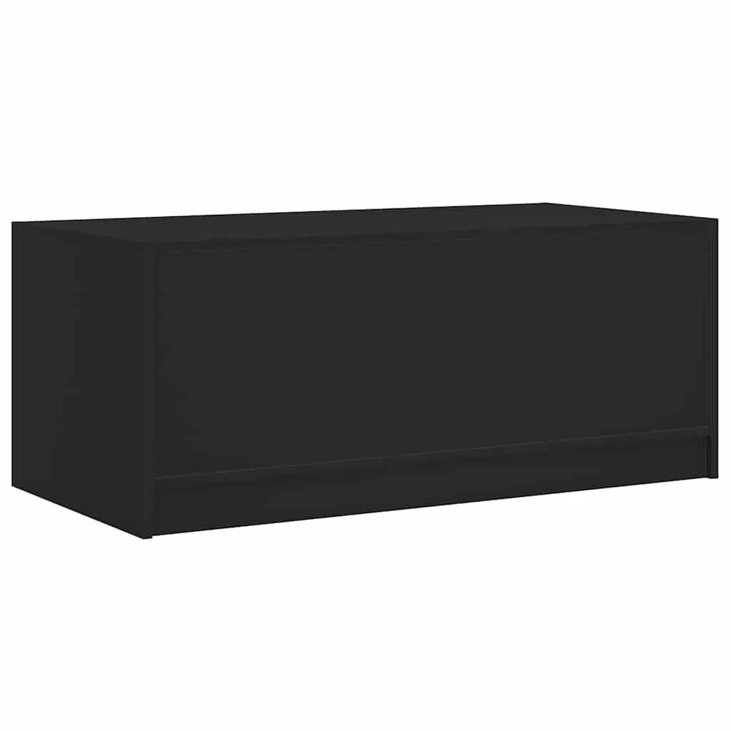 Black Coffee Table with Glass Doors Storage Modern Accent Living Room Furniture