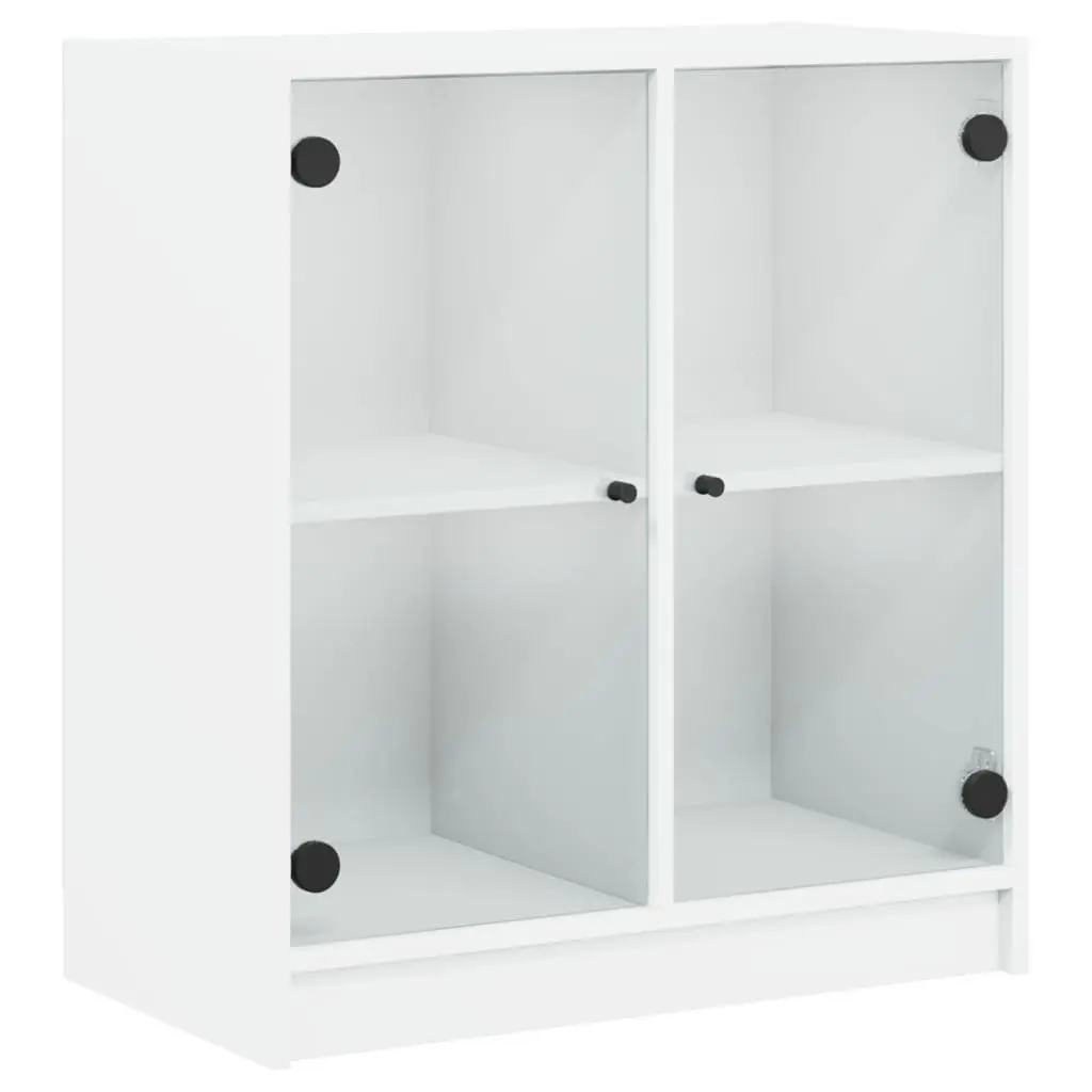 Side Cabinet 68x37x75.5cm Glass Doors White Storage Cupboard Furniture