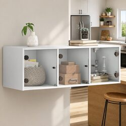 Versatile White Wall Cabinet with Glass Doors for Display
