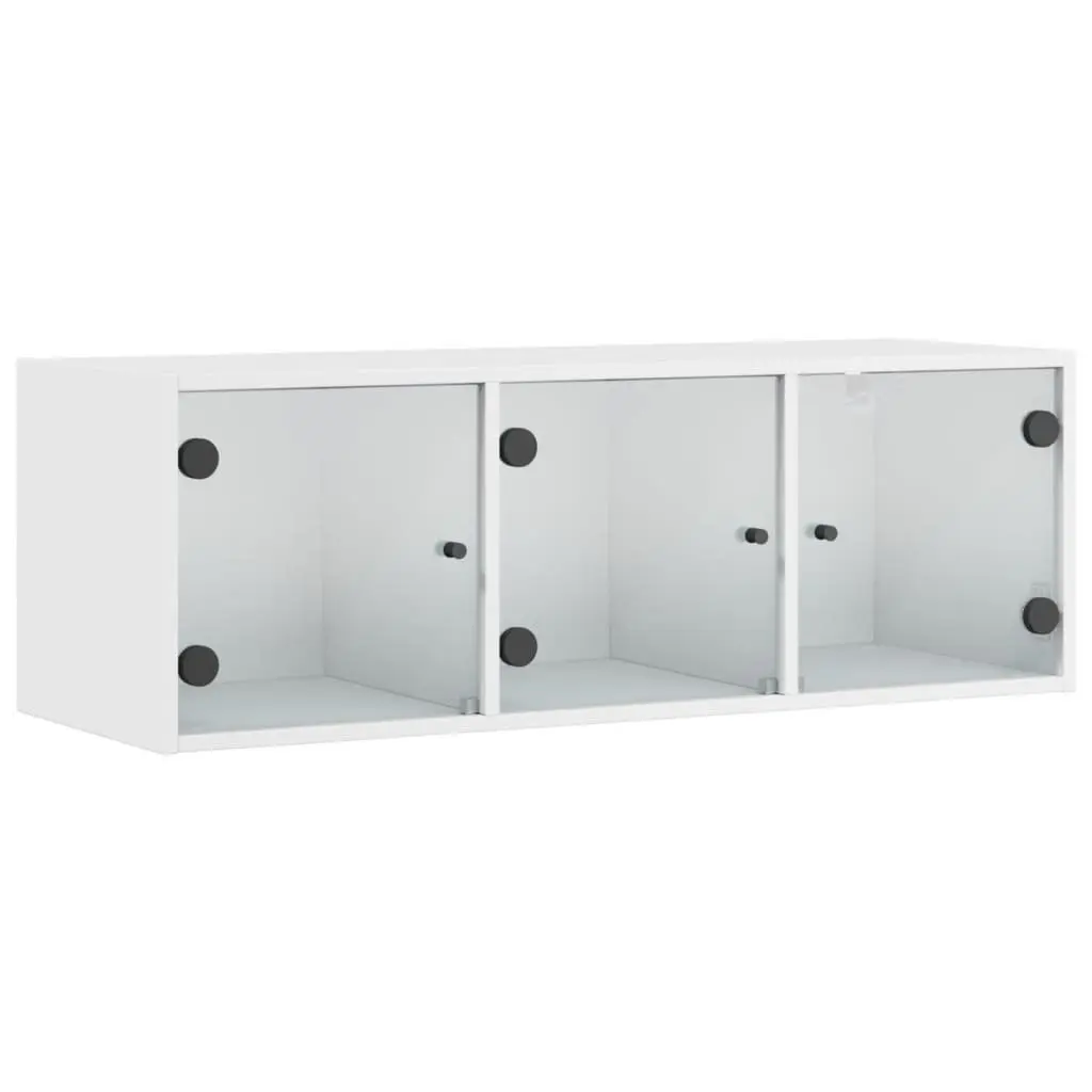 Wall Cabinet 102x37x35cm White Glass Doors Wall-Mounted Storage Unit