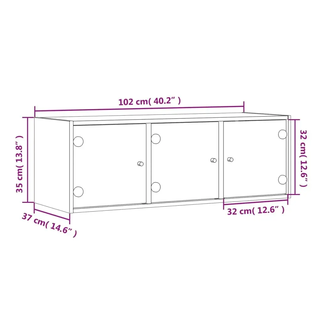 Wall Cabinet 102x37x35cm White Glass Doors Wall-Mounted Storage Unit