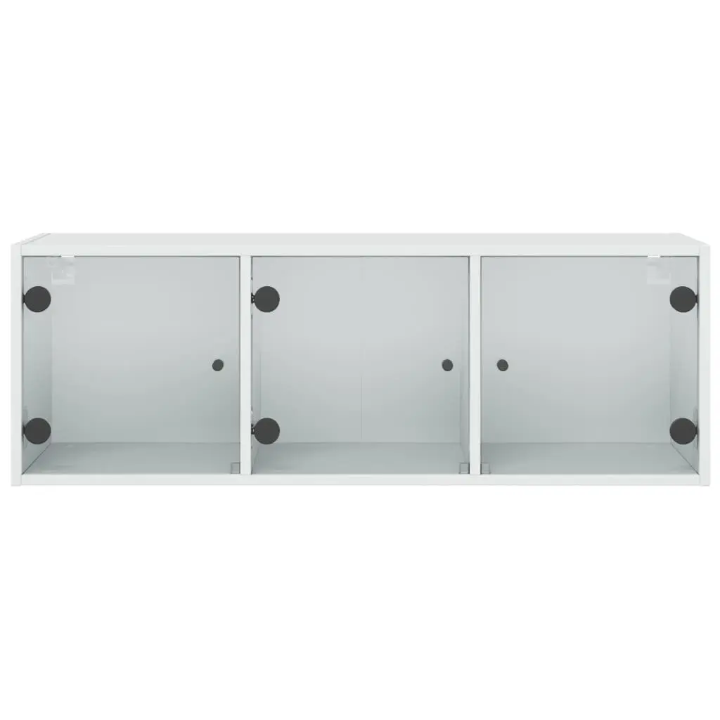 Wall Cabinet 102x37x35cm White Glass Doors Wall-Mounted Storage Unit