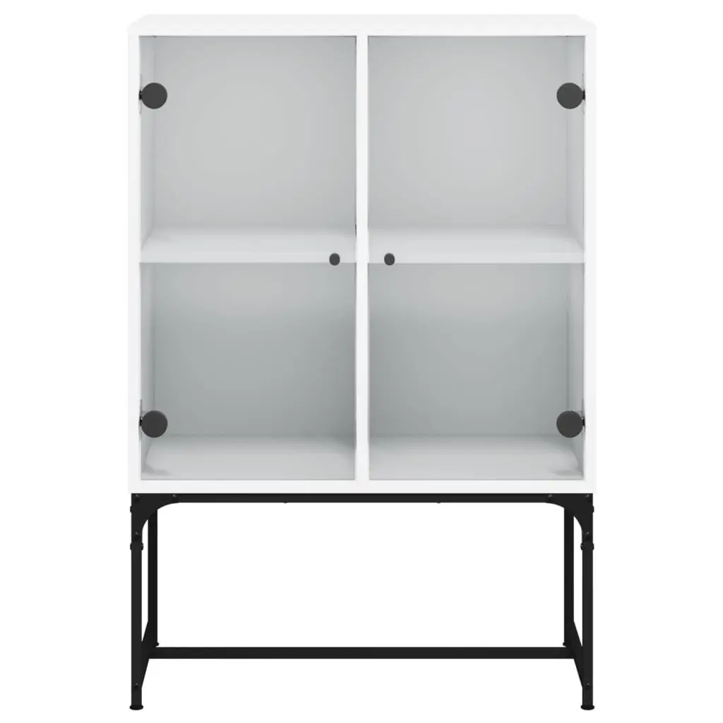 Side Cabinet 69W x 37D x 100H cm White Engineered Wood with Glass Doors for Storage and Display