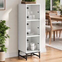 White Highboard Cabinet with Glass Doors Storage Cupboard 35x37x120cm Sideboard