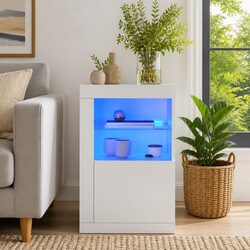 Modern Side Cabinet with LED Lighting and Glass Shelf