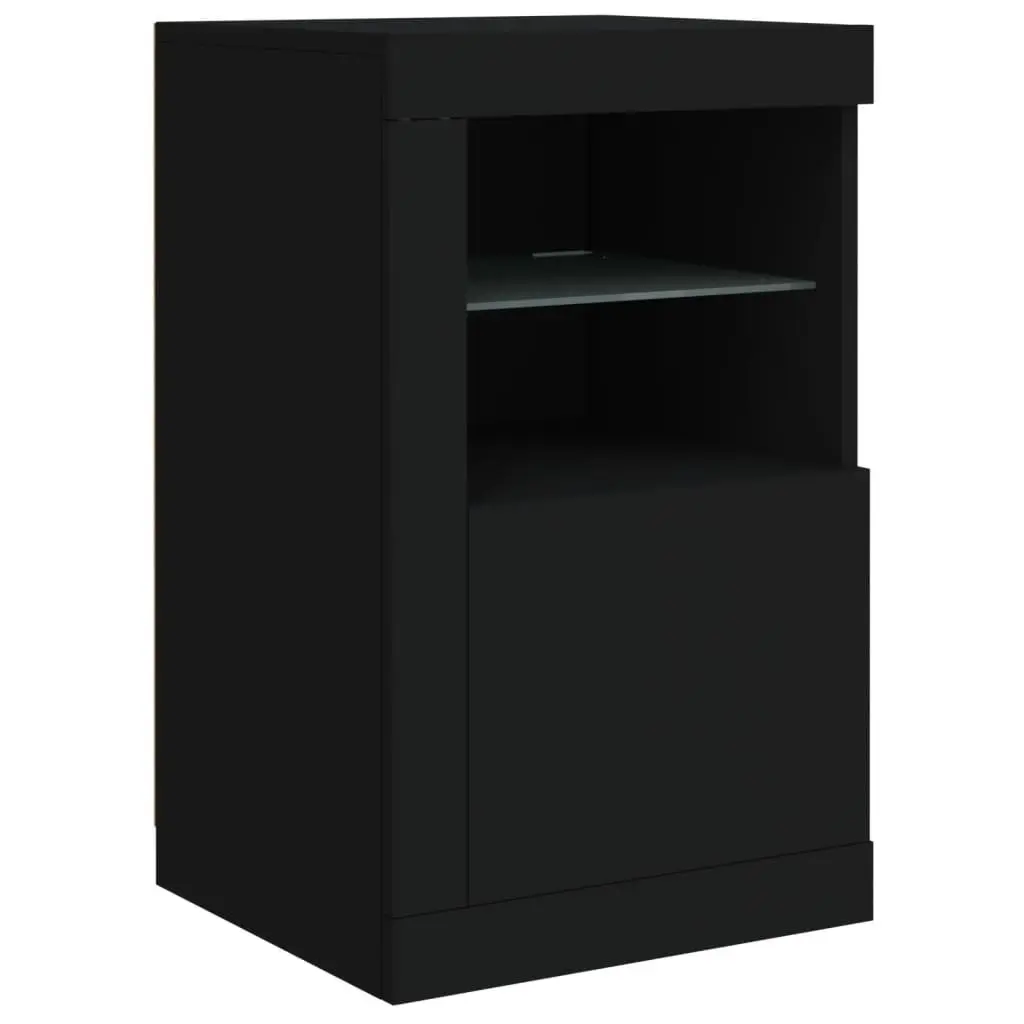 Side Storage Cabinet with RGB LED Lights Black Engineered Wood Modern Design