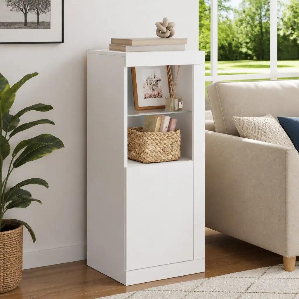 Sideboard Cabinet 41 x 37 x 100 cm White with RGB LED Lights Storage Buffet Display Organiser
