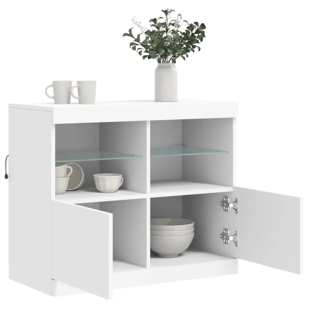 White Sideboard Cabinet 81 x 37 x 67 cm RGB LED Lights Storage Buffet Living Room Furniture