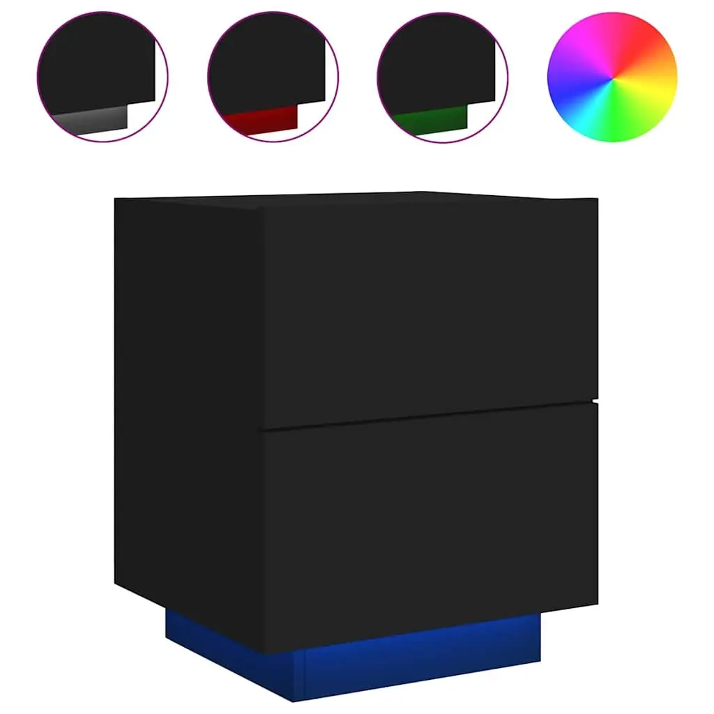 Bedside Cabinet 2 Pieces Black RGB LED Lights Storage Nightstand Drawers
