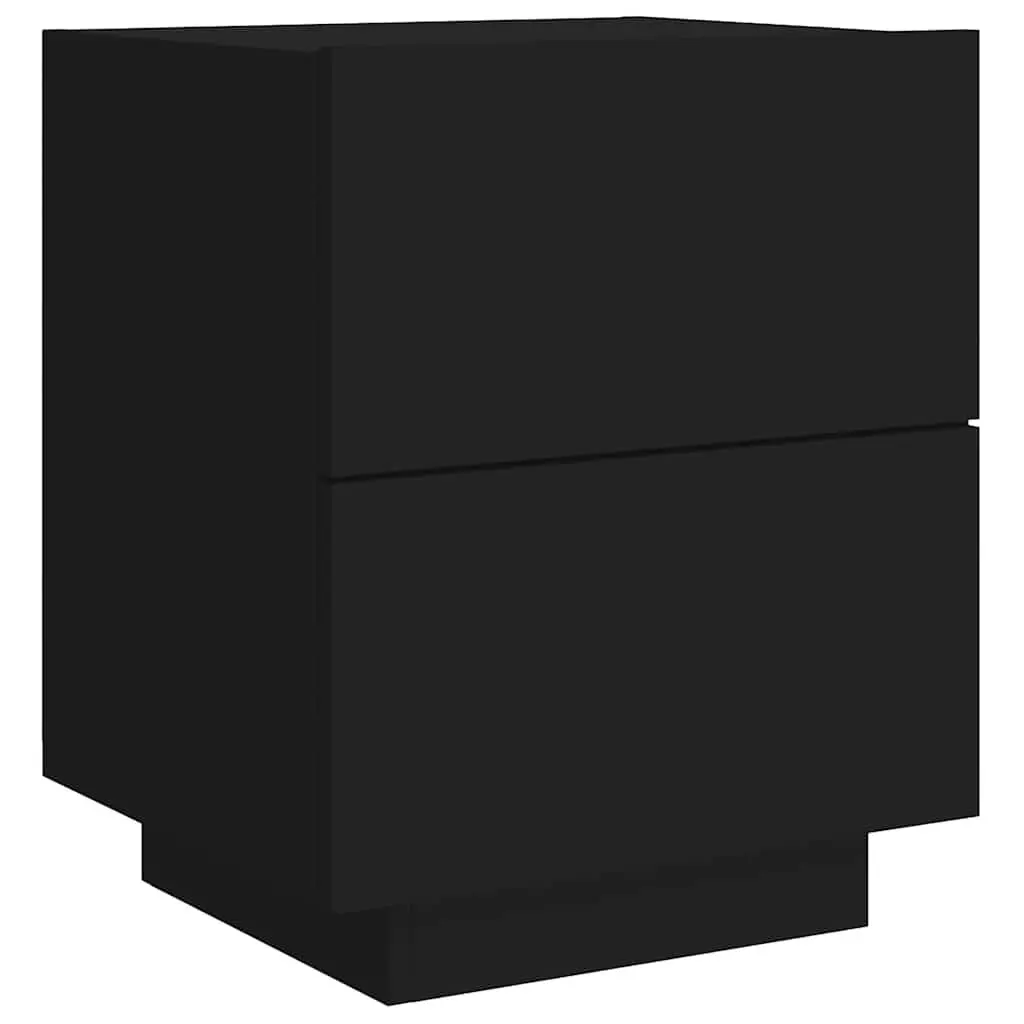 Bedside Cabinet 2 Pieces Black RGB LED Lights Storage Nightstand Drawers
