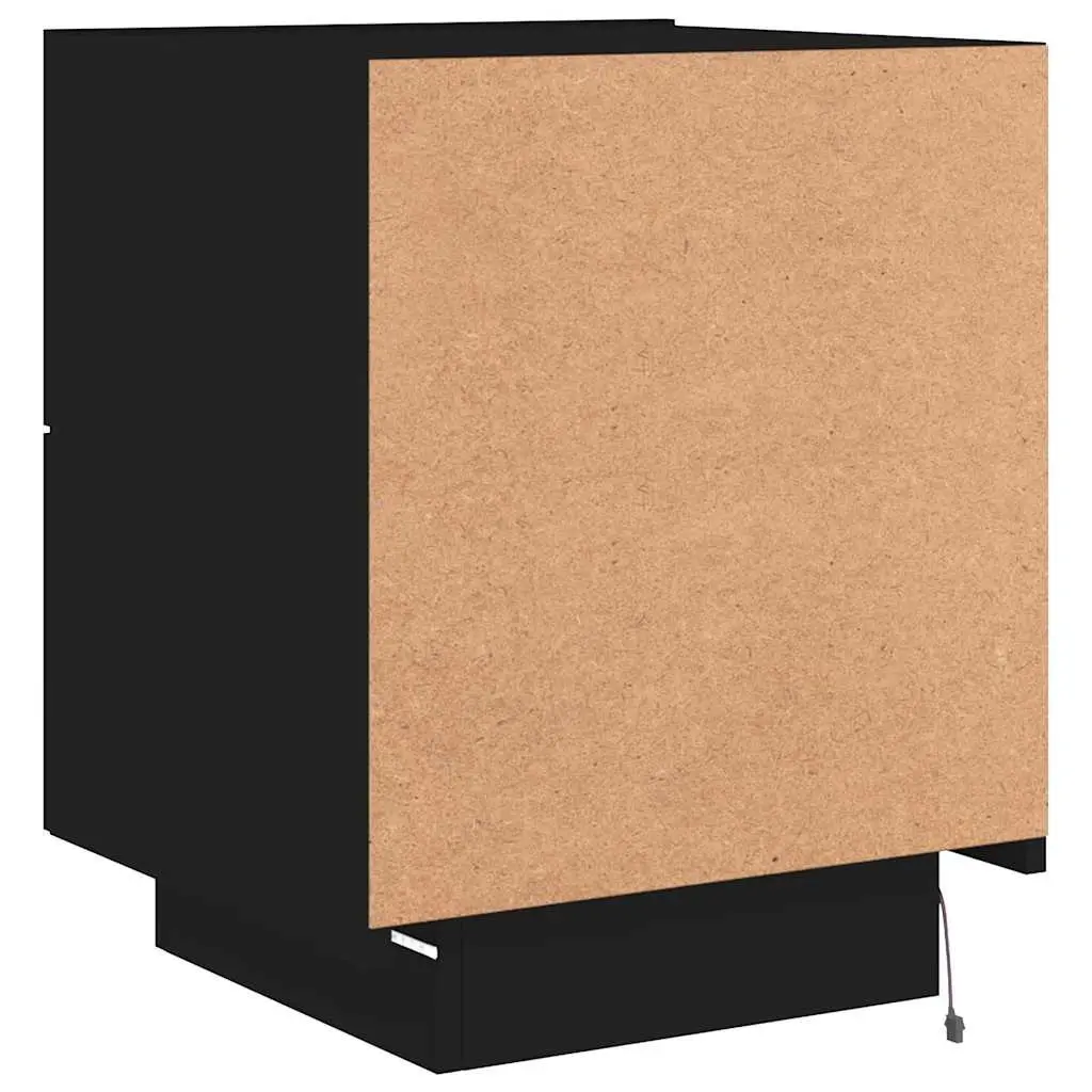 Bedside Cabinet 2 Pieces Black RGB LED Lights Storage Nightstand Drawers
