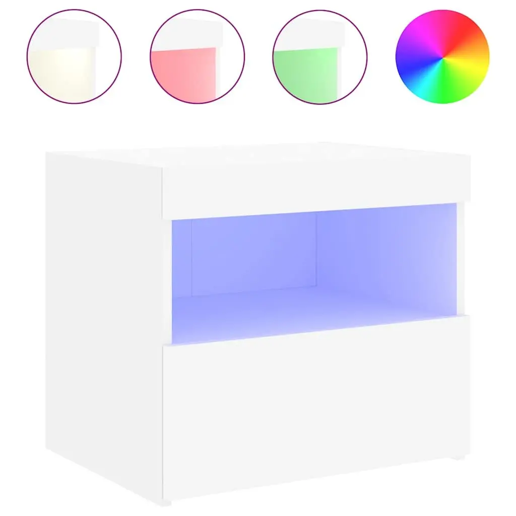Bedside Cabinet 50cm White Modern Storage Table with RGB LED Lights