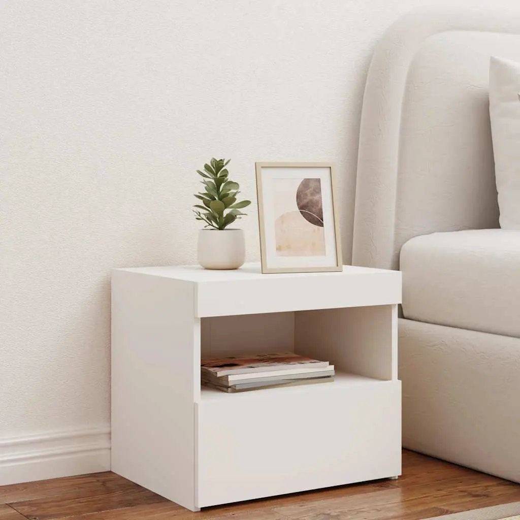 Bedside Cabinet 50cm White Modern Storage Table with RGB LED Lights