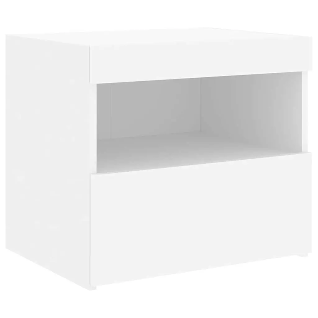 Bedside Table 2 pcs White Modern with RGB LED Lights Storage Cabinet