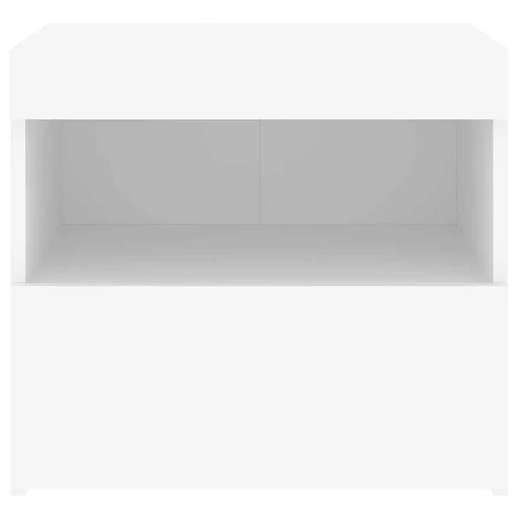 Bedside Table 2 pcs White Modern with RGB LED Lights Storage Cabinet