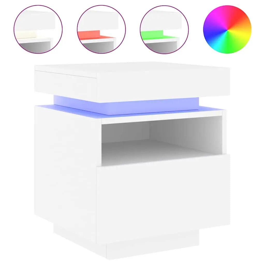 Bedside Cabinet with RGB LED Lights White Storage Nightstand Table Organiser