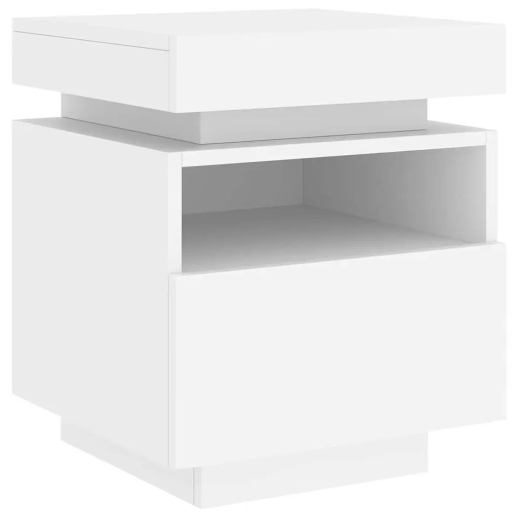 Bedside Cabinet with RGB LED Lights White Storage Nightstand Table Organiser